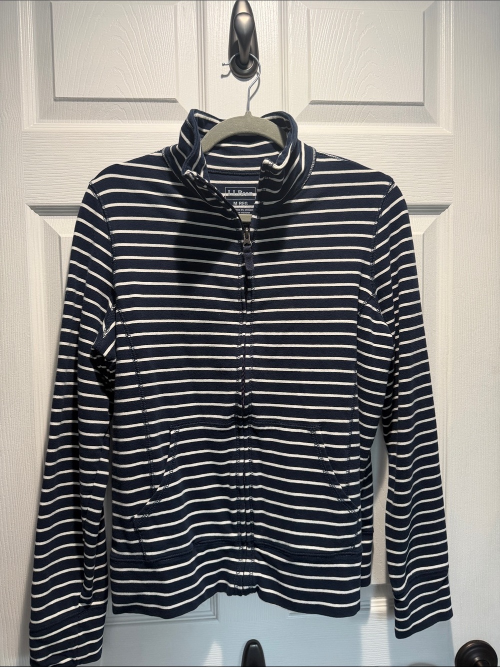 L.L. Bean Navy and White Striped Full-Zip Bomber Jacket
